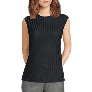 NWT Calvin Klein Textured Knit Crew Neck Cap Sleeve Top in Navy, Size: Large